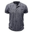 thumbnail image 3 of Chiccall Mens Distressed T Shirts Short Sleeve Button Up Shirts Stylish Ripped Hole Tee Tops Navy XL, 3 of 5