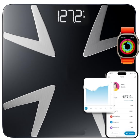 Smart Body Fat Scale, Highly Accurate Bluetooth Digital Bathroom Body Composition Analyzer, Measures Weight, Body Fat, Water, Muscle, BMI, Visceral Fat & Bone Mass for Unlimited Users