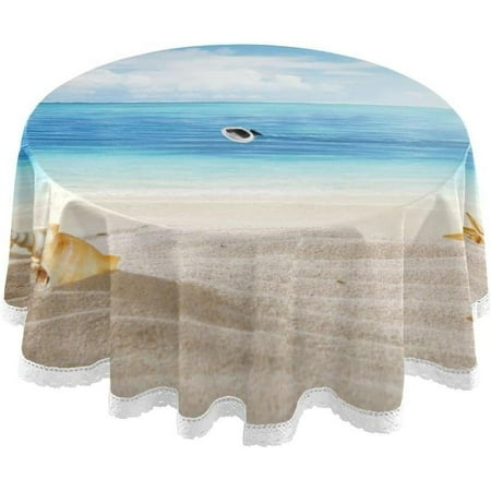 

Hyjoy 60 Sunbeam Beach Landscape Outdoor Round Tablecloth Waterproof Stain-Resistant Non-Slip Circular Tablecloth with Umbrella Hole and Zipper for Tabletop Backyard Party BBQ Decor
