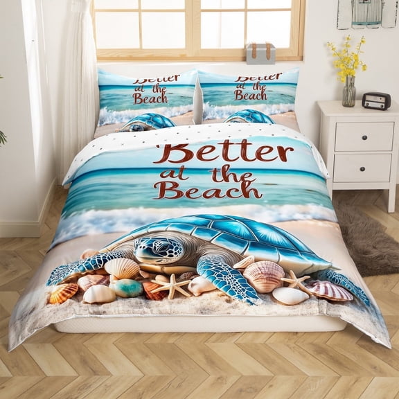 Erosebridal Sea Turtle Comforter Cover Twin,Ocean Beach Bedding Twin Size,Sealife Room Decorative,Reversible,2-Piece(No Comforter)
