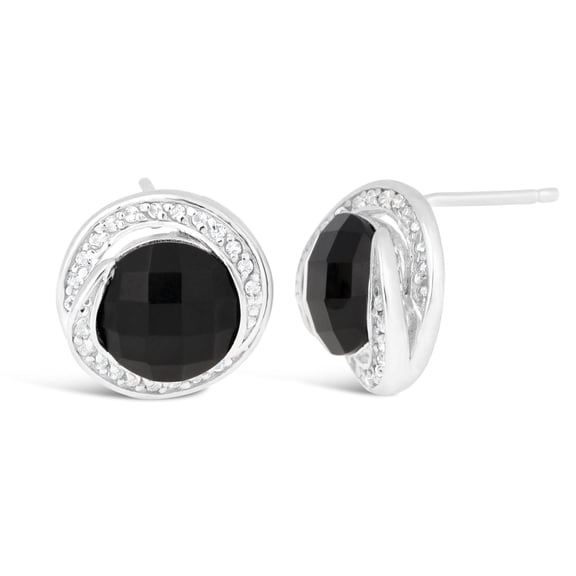 Sterling Silver Earrings with 9mm Round Black Onyx