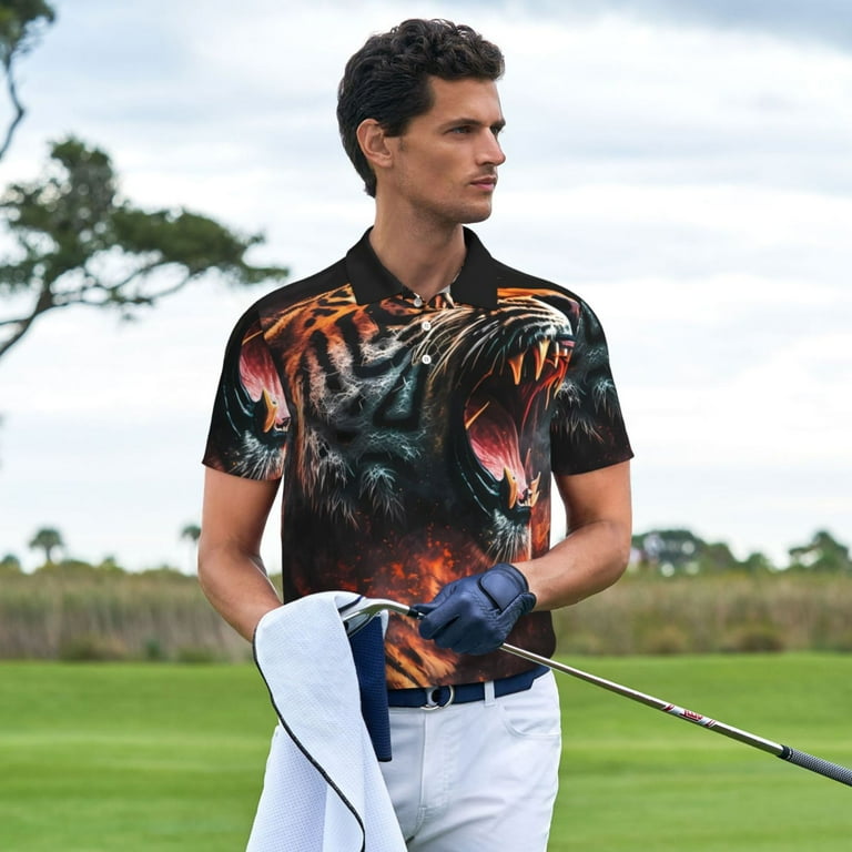 Fuzoiu Cool Tiger Print Men's Polo Shirts Short Sleeve,Golf Shirts