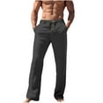thumbnail image 3 of Wdfiry Mens Loose Fit Linen Pants Solid Color Button Pockets Wide Leg Trousers Lightweight Big And Tall Straight Tube Pants, 3 of 5