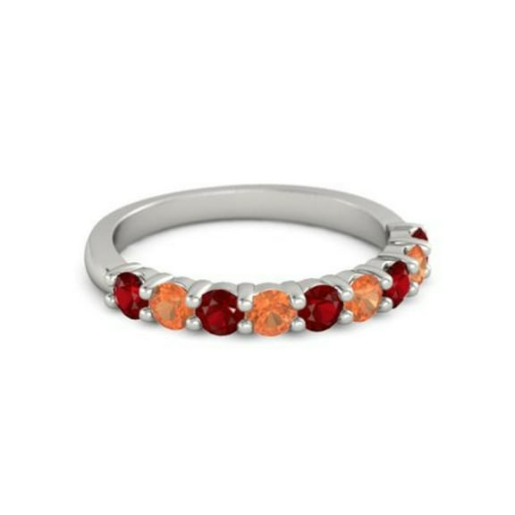 925 Sterling Silver Round 2.50 MM Ruby Fire Opal Half Eternity Women Ring