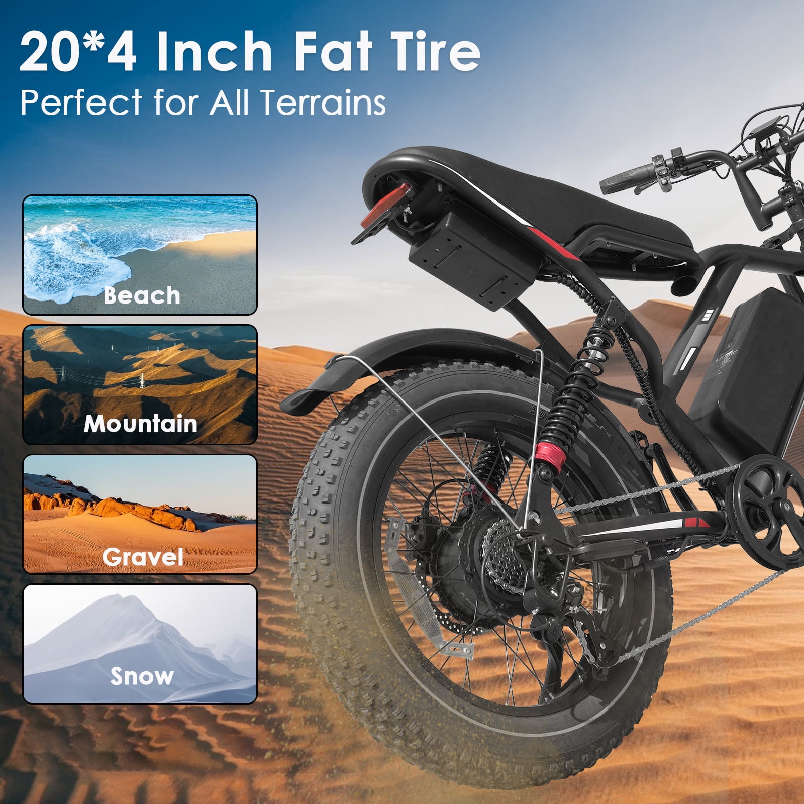 EGGKING 20" Fat Tire Electric Bike for Adults, 1000W Adults E-Mountain Bikes, 48V 17.5Ah Battery Electric Mountain Bike UL2849, Black