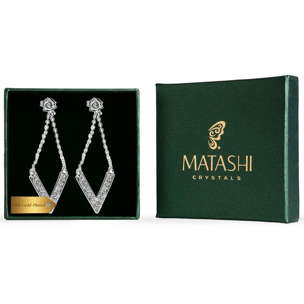 Matashi 18K White Gold Plated Delta V Design Stud Earrings With Sparkling Clear Crystals Gift for Christmas Birthday Anniversary Valentine's Day Mother's Day Gift for Mom Girlfriend Wife