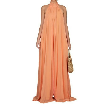 

Luckinbaby Women Sleeveless Halter Jumpsuit with Wide Leg Backless Clothing