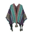 thumbnail image 3 of Yanyanz Summer Shawl, Women Nationl Print Colourful Splice with Tassels Knitted Shawl Scarf Fringed Pashminas Sweater Pullover Cape for Women Sweater Tassel Shawl Wrap Cloak, shawls Navy A, 3 of 4