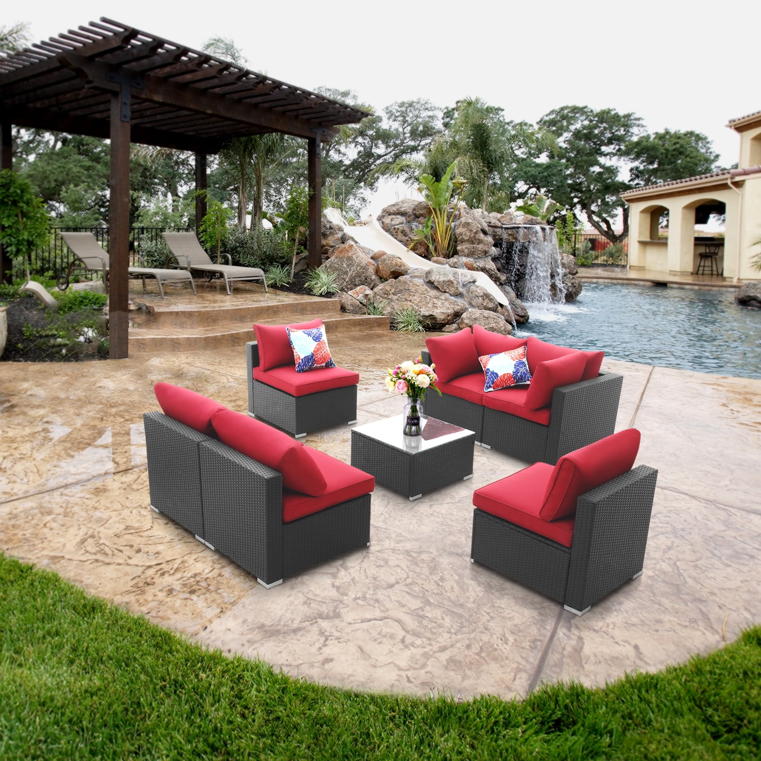Ainfox 7 Pieces Outdoor Patio Furniture Sofa Set on Clearance All