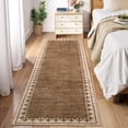 thumbnail image 2 of HIWEAVER Modern Geometric Bordered Non Slip Runner Washable 2' x 6' Throw Rug for Hallway Enterway Neutral Indoor Brown Carpet, 2 of 6