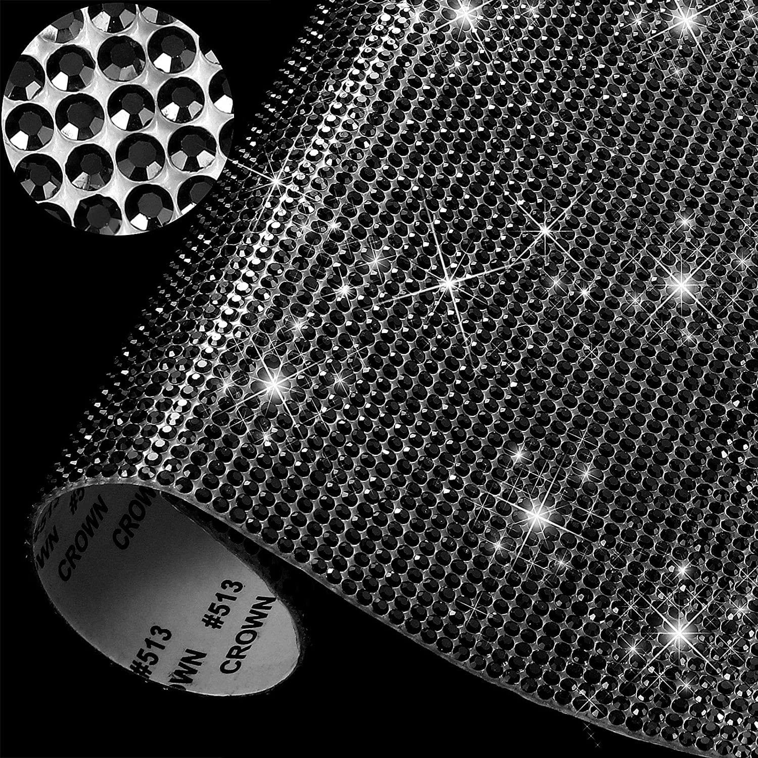2 Pièces Auto-Adhésif Feuille de Strass Argent, Autocollant Cristal Bling pour Voiture, Téléphone, Cadeau, Décoration, Bricolage (Noir