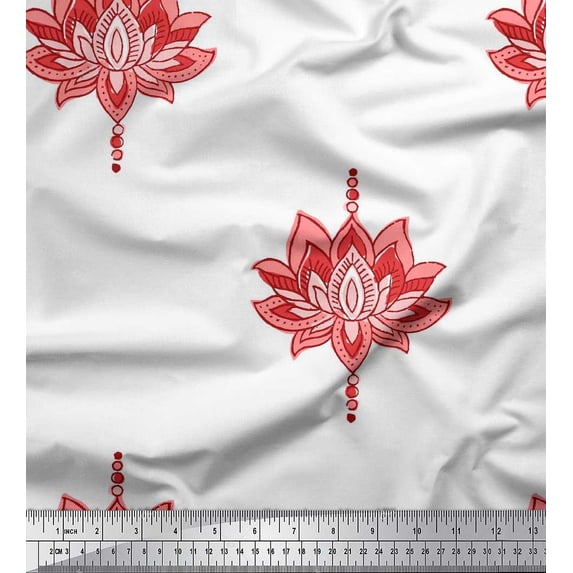 Soimoi Cotton Duck Fabric Dot & Lotus Block Printed Craft Fabric by The Yard 42 Inch Wide