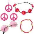 thumbnail image 1 of Gafas de carnaval hippies bohemias y pendientes con el logotipo del símbolo de la paz, collar, corona y diadema, 1 of 1