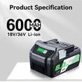 thumbnail image 2 of BSL36B18 3.0/6.0Ah Replace for Metabo HPT 18V/36V（Hitachi） MultiVolt 371751M 372121M BSL36A18 for Slide Style MAX Cordless Tools Lithium-ion Battery, 2 of 5