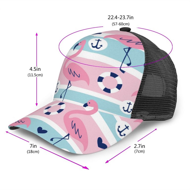 Disketp Pink Striped Flamingo Print Trucker Hat Men Women  display picture 2