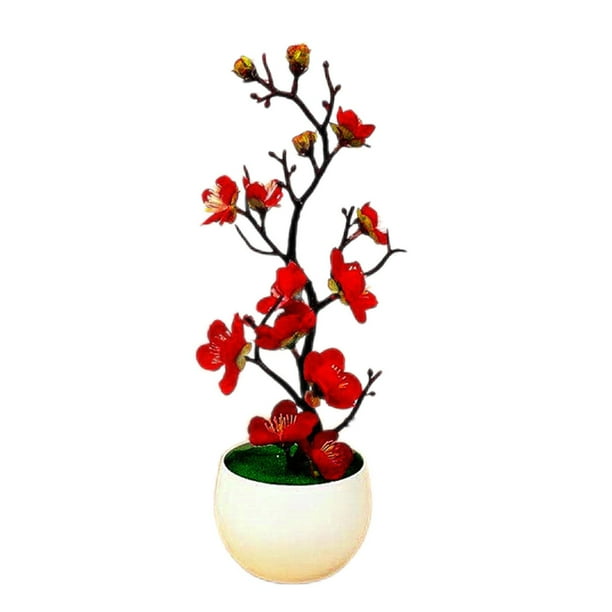 Plum Blossom Artificial Flowers Fake Plant Potted Arrangement for