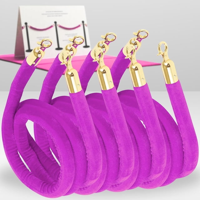 4 PCS Pink Purple Velvet Rope - 5 Ft Barrier for Parties Crowd Crowd Control Ropes Control Hanging Stanchion Rope for Ceremonies Queue Line for Safe