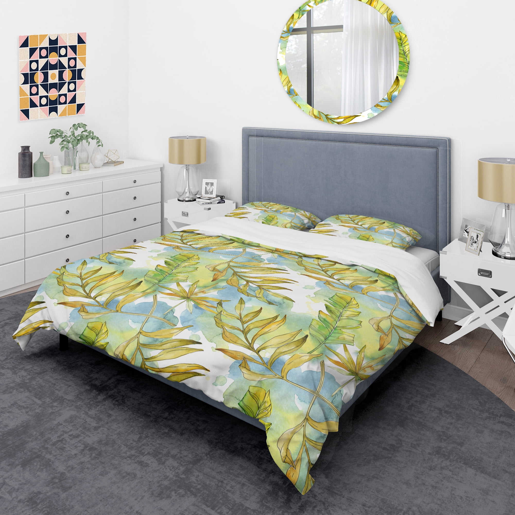 Designart 'Retro Tropical Foliage ' Mid-Century Modern Duvet Cover Set