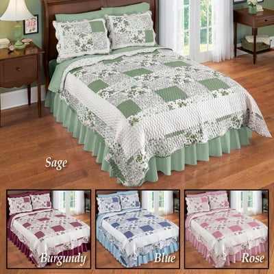 King Burgundy Floral Patchwork Reversible Quilt
