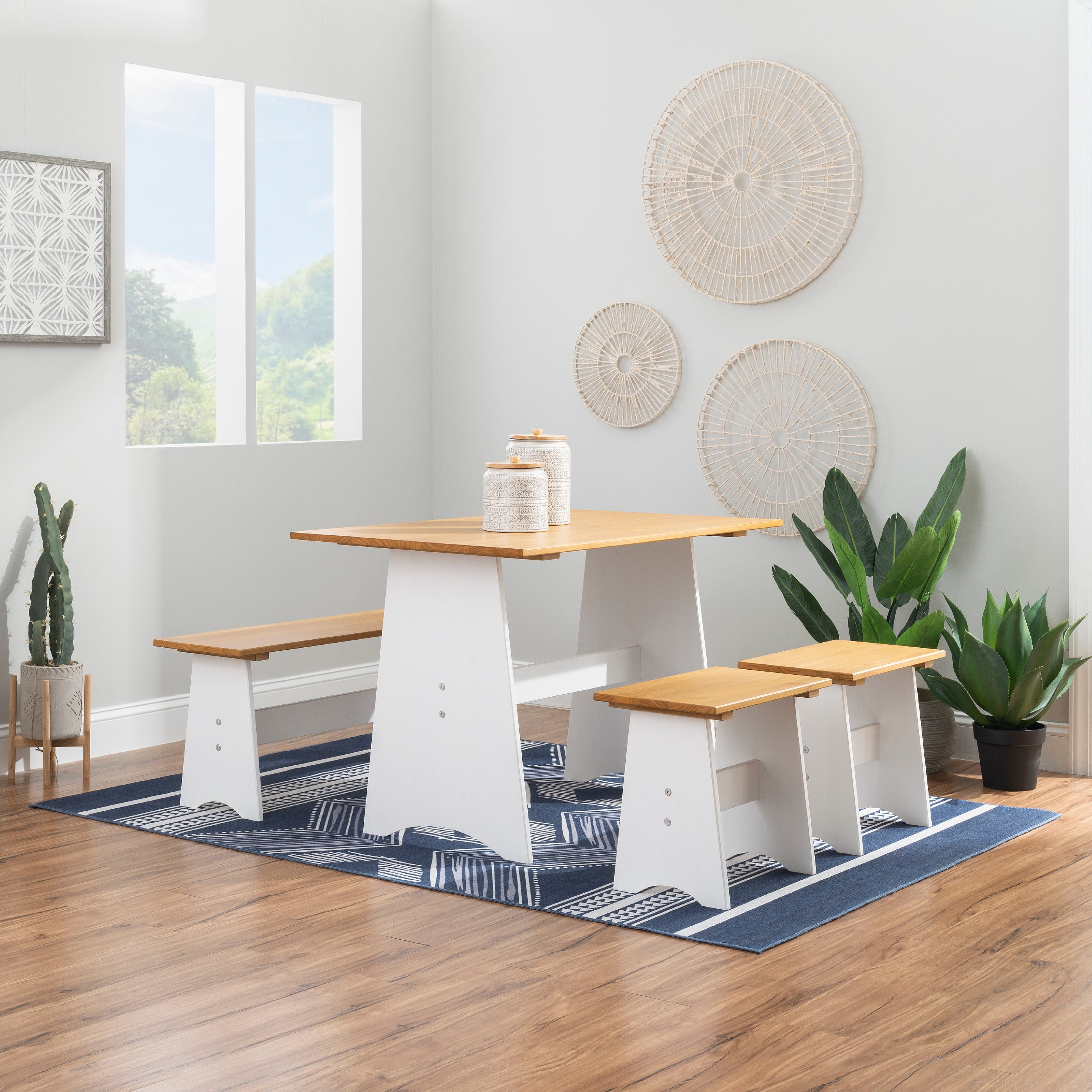 Linon Kasey Indoor Backless Dining Bench with Storage, Honey/White