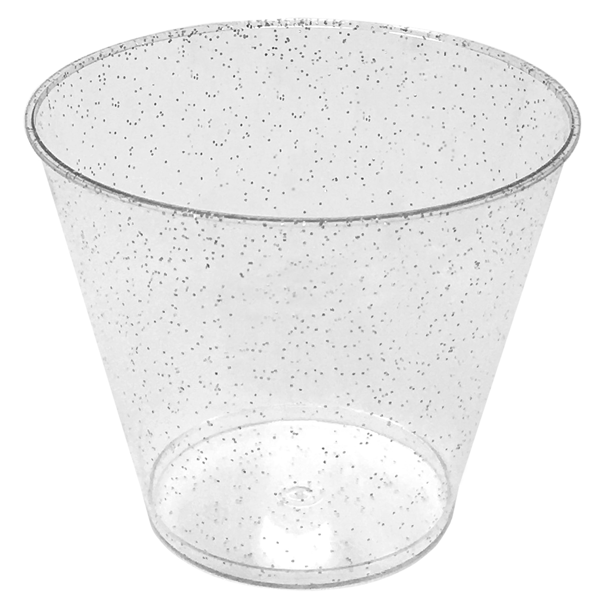 JL Prime 100 Silver Glitter Plastic Cups, 9 Oz Heavy Duty Reusable