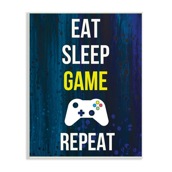 Stupell Industries Eat Sleep Game Repeat Controller Layered Background Graphic Art Unframed Art Print Wall Art, Design by Annie Warren