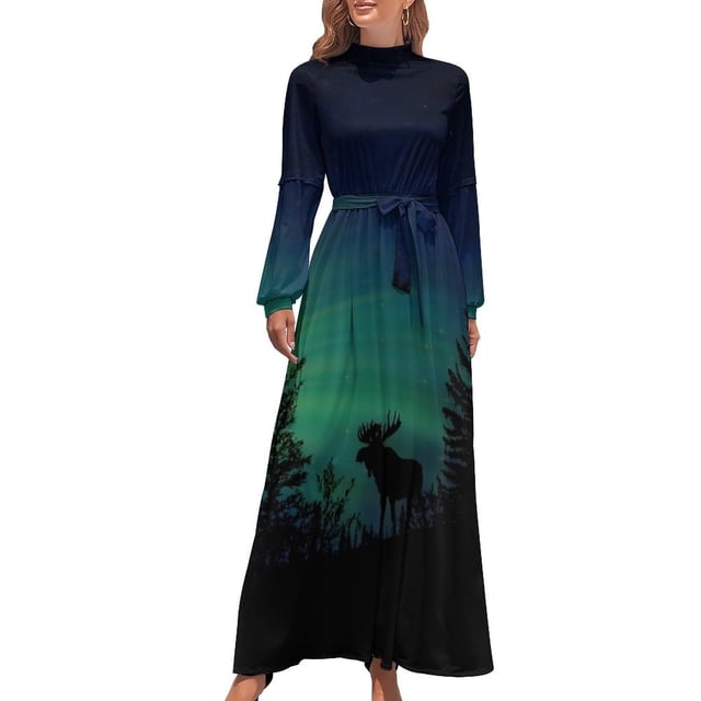 Vestido largo de alce con auroras boreales vestido verano vestidos de verano para mujer 2024 vestido de verano mujer 2024