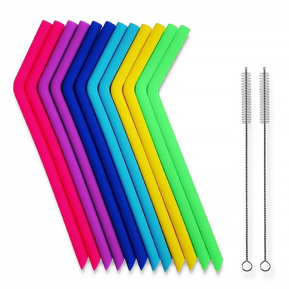 Hongchun 12 FITS ALL TUMBLERS STRAWS - Reusable Silicone Straws for 30 and 20 oz - Flexible Easy to Clean + 2 Cleaning Brushes , No Rubber Taste Drinking - Best Value for Money Pack