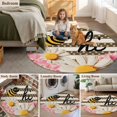thumbnail image 5 of Spring Bees Daisy Round Area Rug 5Ft Washable Circle Rugs for Living Room Bedroom, Rustic Tulips Dots Brown Striped Burlap Non-Slip Carpet Floor Mats Indoor Outdoor Carpet Runner Aesthetic Home Decor, 5 of 8