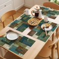 thumbnail image 5 of Teal Green Boho Placemats Set of 12 Color Block Geometric Modern Place Mats Indoor Wipeable Table Mats Washable Cloth Dining Table Placemats for Kitchen Holiday Party Home Decor 13x19 Inch, 5 of 9