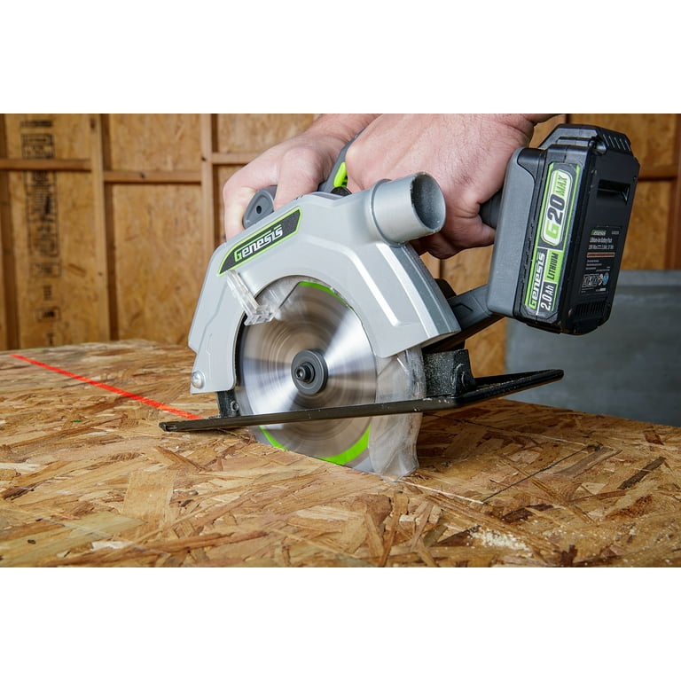 Genesis 20V 6 1 2 in. Cordless Circular Saw with Laser LED Light 2.0Ah Battery and Charger