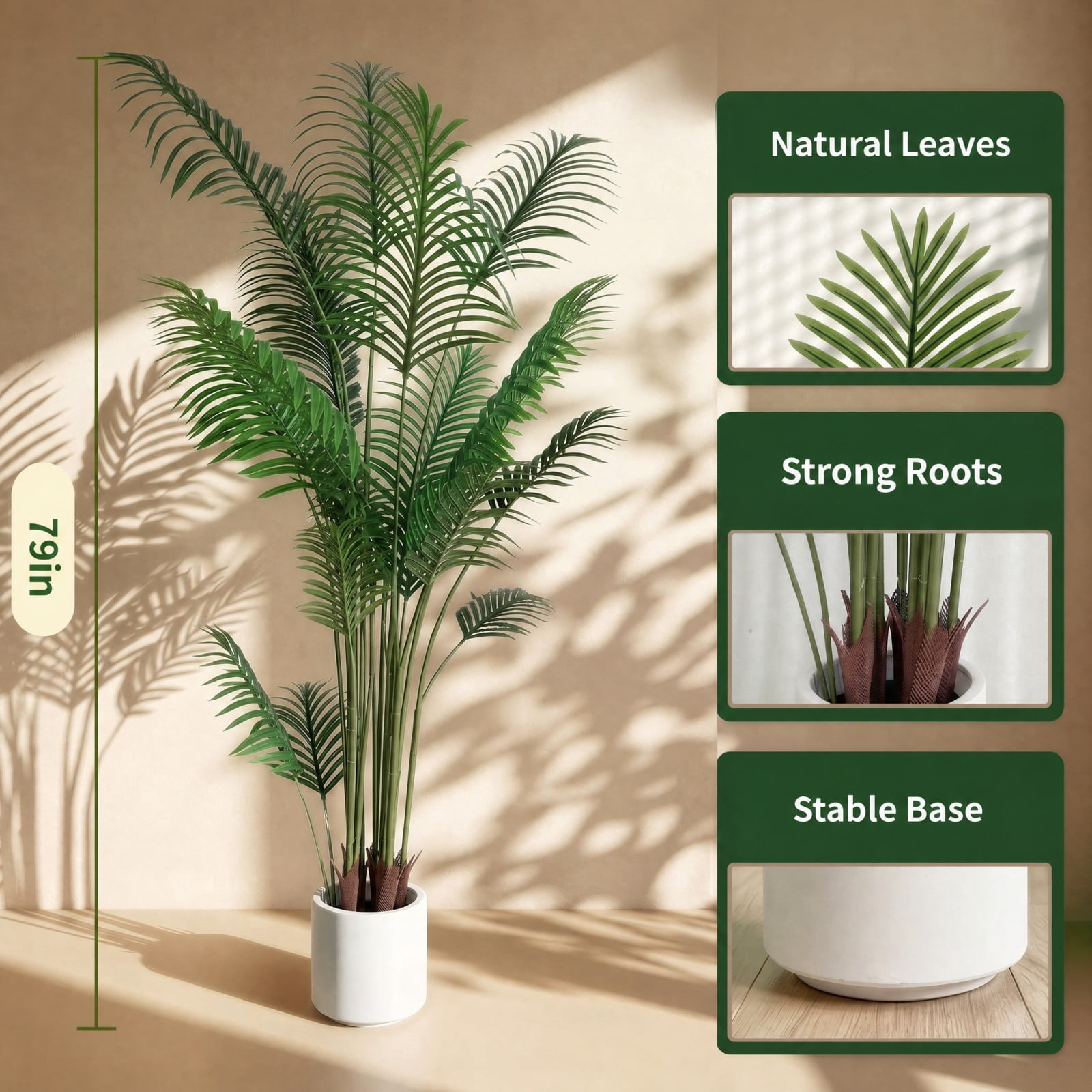 BEAUTYPEAK 6.6FT Artificial Palm Plants Fake Pre Potted Faux Green Tree Tall Fake House Plants Indoor Outdoor Floor Plant