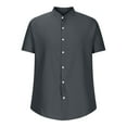thumbnail image 4 of Mens Shirts Summer Clearance Fashion Casual Solid Stand Collar Button Short Sleeve Blouse Tops Shirt, 4 of 7