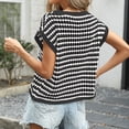 thumbnail image 5 of Stichou Women's Short Sleeve Sweater Summer Striped Crochet Tops Casual Cap Sleeve Crewneck Knit 2026 Sweater Vest T-Shirts Black S, 5 of 7