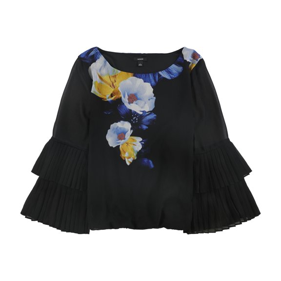 Alfani Womens Pleat Sleeve Pullover Blouse, Black, Small