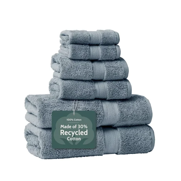 Huba Homes Ultra-Soft 30% Recycled Cotton Bath Towels, 100% Cotton, 6-Piece Towel Set,Blue