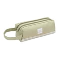 thumbnail image 2 of Dual Zipper Canvas Pencil Case, Pencil Bag, Soft Pencil Pouch, Large Capacity Stationery Bag, Handheld Pen Storage Case, Double Compartment Striped Pouch for Multipurpose Travel Sundry Storage 1Pcs, 2 of 5