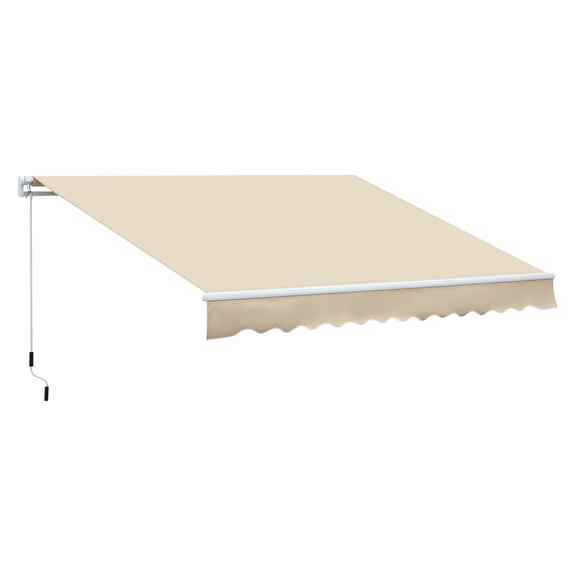 12' x 8' Retractable Awning Patio Awnings Sun Shade Shelter with Manual Crank Handle, 280g/m² UV & Water-Resistant Fabric and Aluminum Frame for Deck, Balcony, Yard, Cream White
