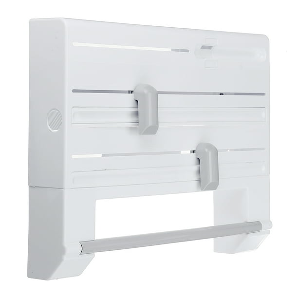 Cling Film Storage Rack Roll Paper Towel Holder Shelf Wrap Cutter