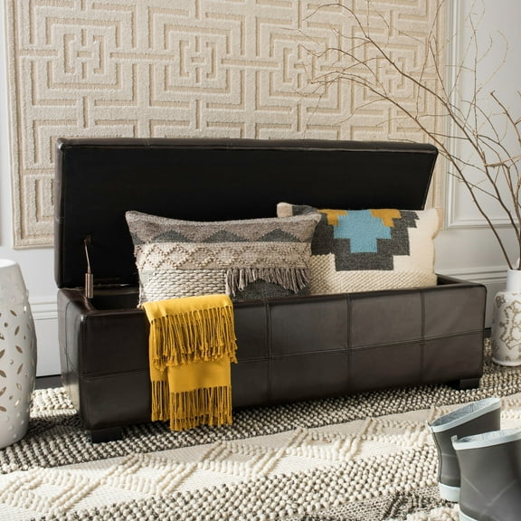 SAFAVIEH Madison Large Rustic Solid Upholstered Storage Bench, Brown