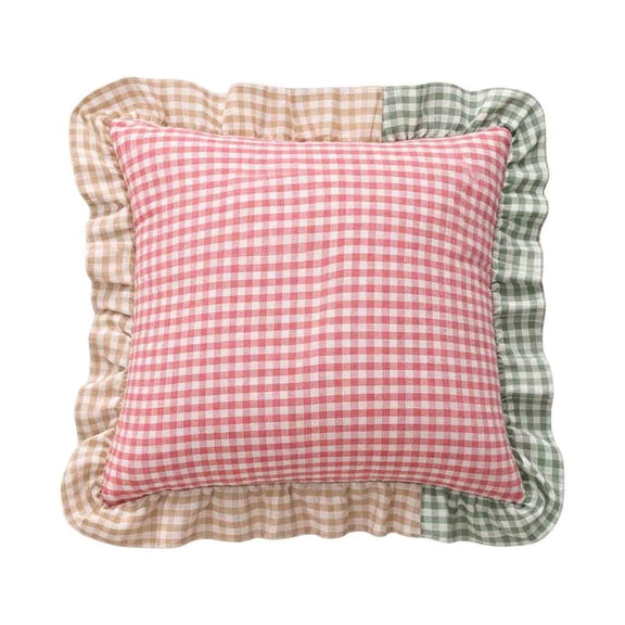 Lypsnake Ruffled Patchwork Throw Pillow, Multicolor Plaid Cushion with Ruffled Edge, Soft Square Decorative Pillow for Sofa Couch Bed Farmhouse Living Room & Bedroom Home Decoration