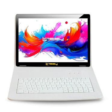 LINSAY 10.1"Octa Core 256GB Storage Android 15 Tablet with White Crocodile Style Keyboard