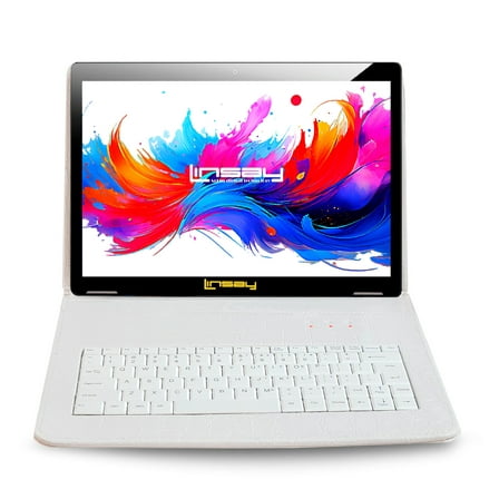 LINSAY 10.1"Octa Core 256GB Storage Android 15 Tablet with White Crocodile Style Keyboard