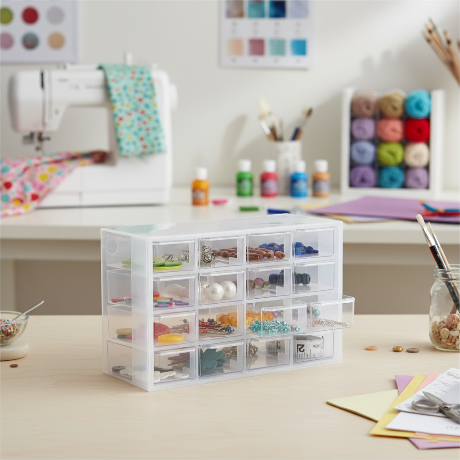 Everything Mary Clear 16-Drawer Organizer – Wall-Mountable Plastic Storage Cabinet for Crafts, Jewelry, Beads  Small Parts