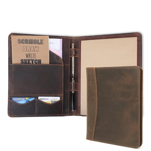 TheAntiq Leather Portfolio Organizer Professional Leather Padfolio for Men and Women A4 Document Folder Resume Holder Legal Pads 8.5 x 11 Padfolio Ex