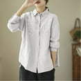 thumbnail image 2 of aidice Cotton Linen Tops for Women Casual Lapel Neck Long Sleeve Button up Lightweight Embroidery Shirts, 2 of 5