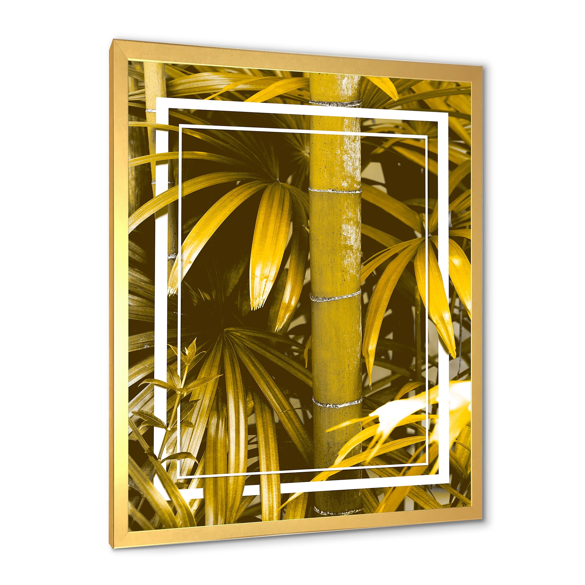 Designart 'Tropical Leaves and Yellow Bamboo' Tropical Framed Art Print