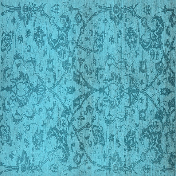 Ahgly Company Indoor Square Oriental Light Blue Industrial Area Rugs, 7' Square