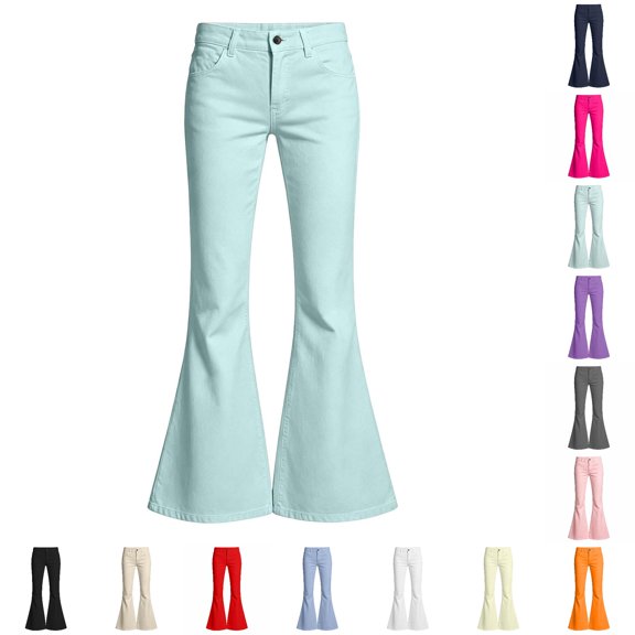 CAIVO Girls Comfortable Flare Leg Pants For Kids Soft Elastic Waist Child Pants With Pockets Everyday Wear Classic Solid Color Trousers