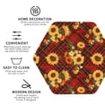 thumbnail image 3 of Honeii Red Plaid Sunflower print Leather Coaster Set of 4, ideal for safeguarding your furniture from drinks spills and effortless cleanup-Hexagon, 3 of 6